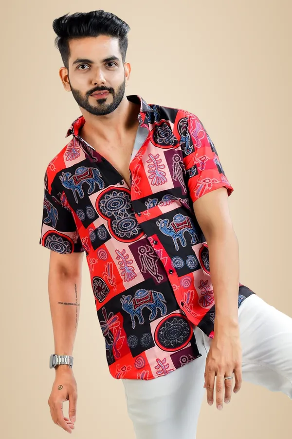 Red_Premium_Printed_Cotton_Blend_Shirt_For_Men