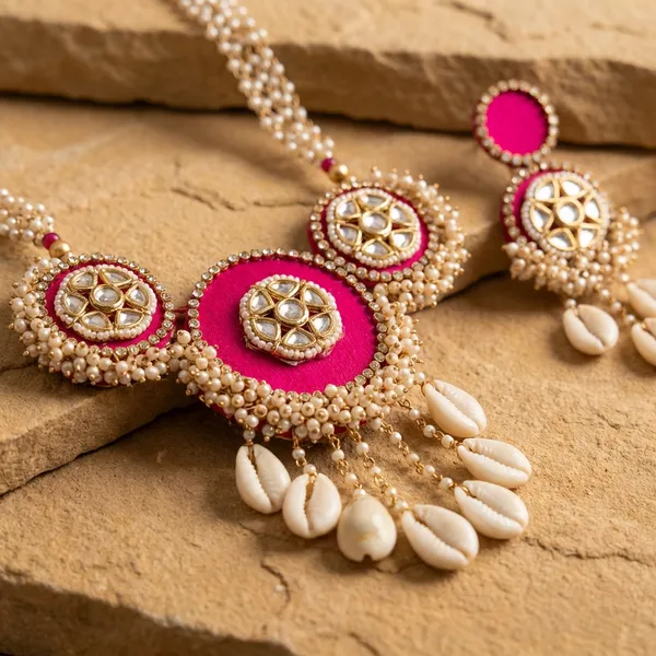 Bridal_Floral_Jewellery_Set_|_Pink_And_White_Gota_Patti_Flower_Jewellery_|_7_Piece_Set