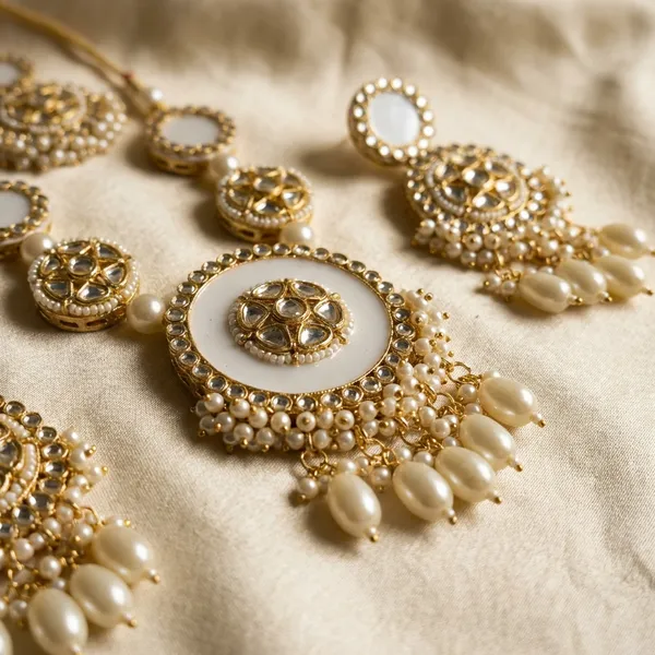 Traditional_White_And_Gold_Beaded_Statement_Necklace_With_Ornate_Medallion_Pendants