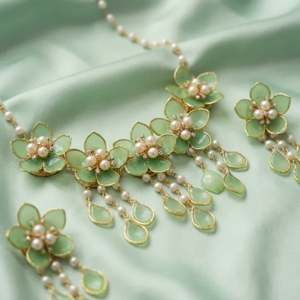 Elegant_Green_Floral_Necklace_And_Earring_Set_With_Pearl_Accents