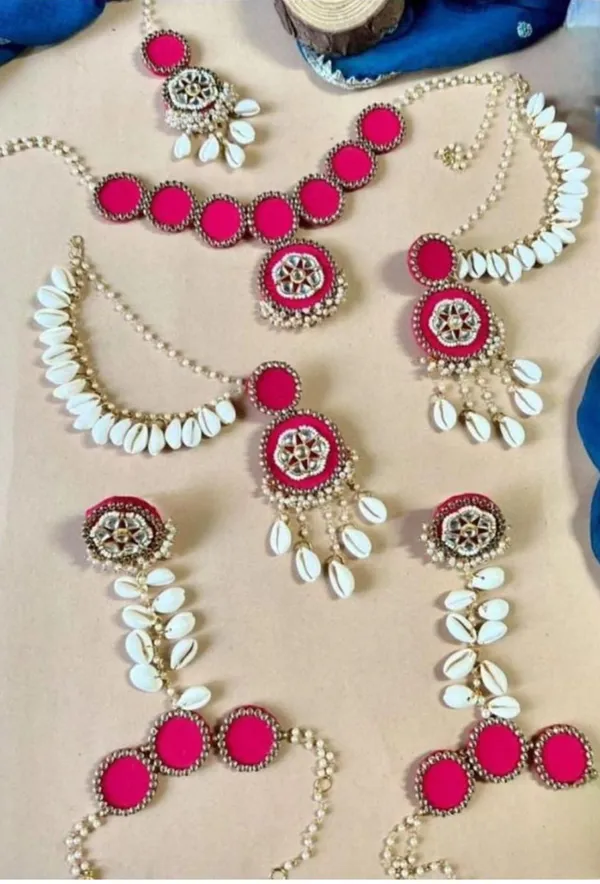 Traditional_Pink_Stone_And_Shell_Drop_Jewelry_Set_|_Ethnic_Necklace_Collection