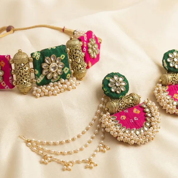 Traditional_Gota_Patti_Jewellery_Set_|_Pink_And_Green_Floral_Design
