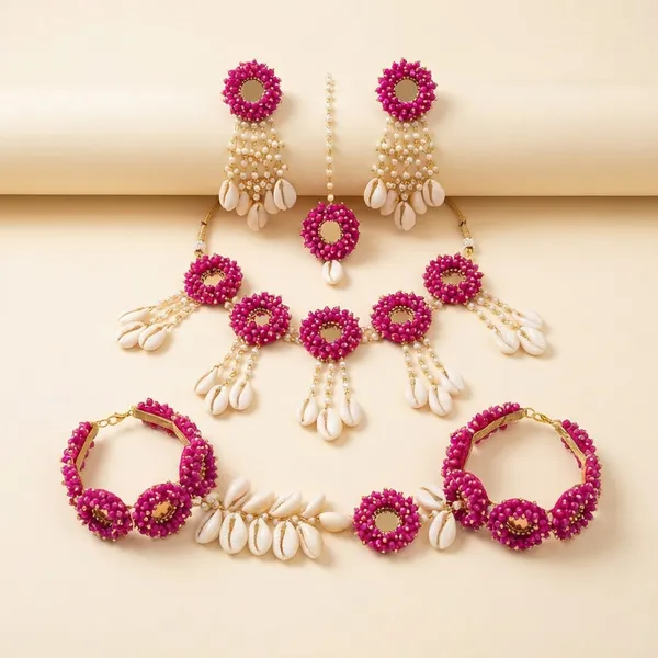 Pink_Floral_Gota_Patti_Jewellery_Set_With_Pearl_Danglers