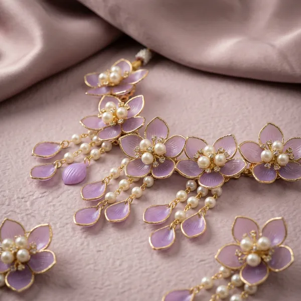 Purple_Floral_Kundan_Jewelry_Set_With_Necklaces_And_Earrings