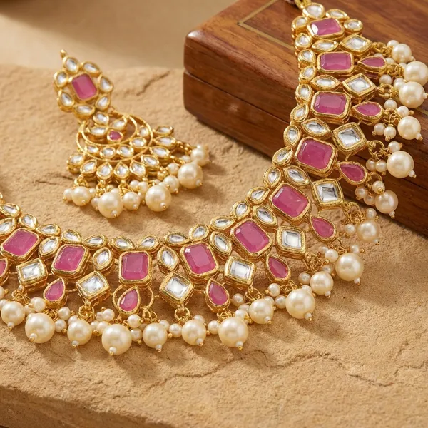 Traditional_Bridal_Kundan_Necklace_Set_With_Pink_Stone_Embellishments