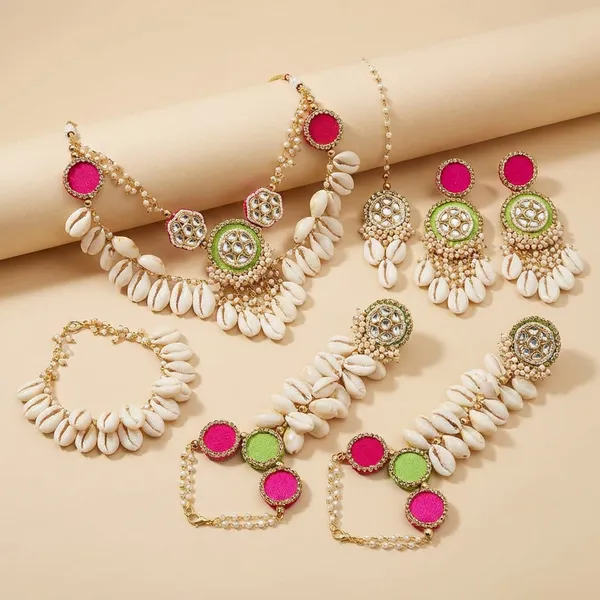 Handcrafted_Bohemian_Cowrie_Shell_Jewelry_Set_With_Colorful_Pom_Poms