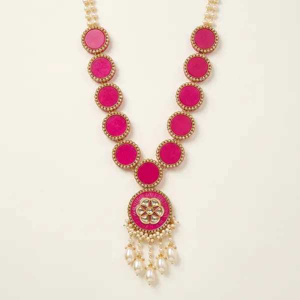 Traditional_South_Indian_Temple_Jewelry_Long_Haram_Necklace_Set_With_Pink_Kemp_Stones