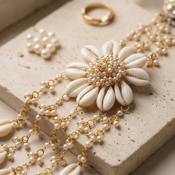 Elegant_Floral_Hair_Pin_With_Pearl_Danglers_And_Golden_Chain_Details