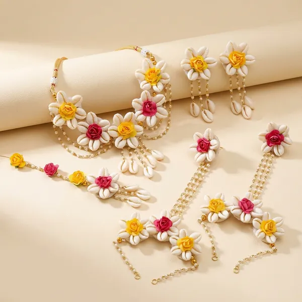 Handmade_Daisy_Flower_And_Cowrie_Shell_Jewelry_Set_|_Boho_Beach_Style_Necklace_Earrings_And_Hair_Accessories