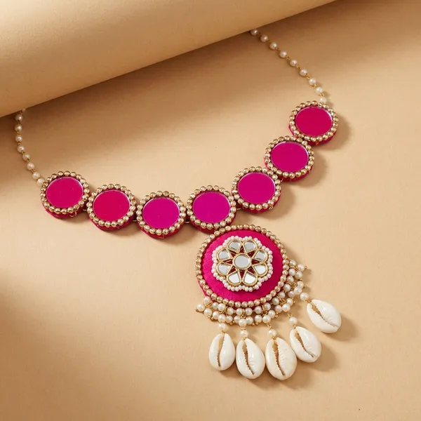 Traditional_Pink_Stone_And_Shell_Drop_Jewelry_Set_|_Ethnic_Necklace_Collection