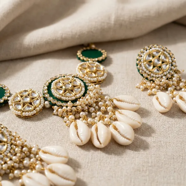 Traditional_Green_Stone_And_Cowrie_Shell_Jewelry_Set_|_Earrings_Maang_Tikka_And_Necklace