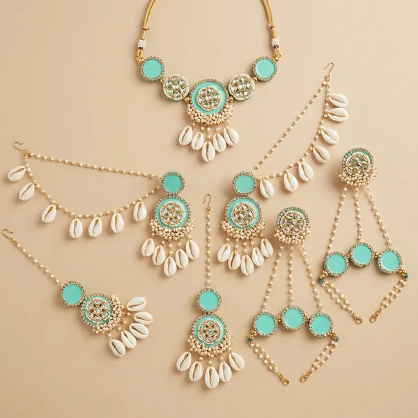 Turquoise_And_White_Shell_Ethnic_Jewelry_Set_With_Kundan_Work
