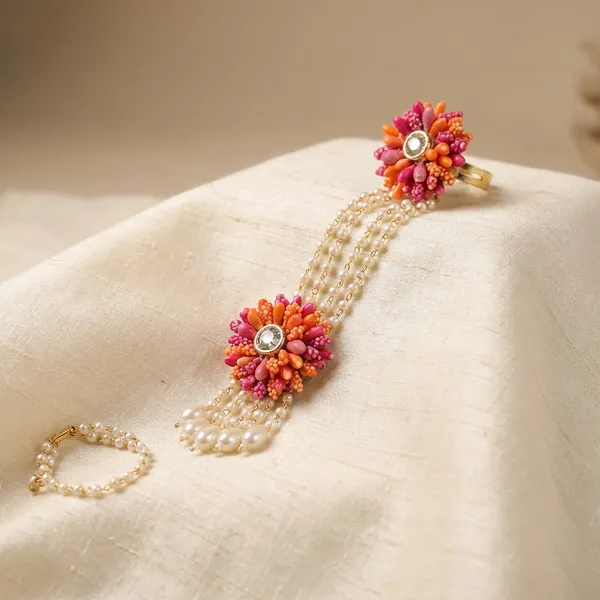 Handcrafted_Floral_Gota_Patti_Jewellery_Set_|_Pink_And_Orange_|_5_Pieces