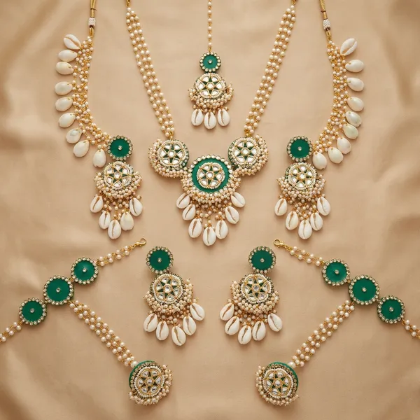 Traditional_White_And_Teal_Kundan_Necklace_Set_With_Maang_Tikka_And_Earrings