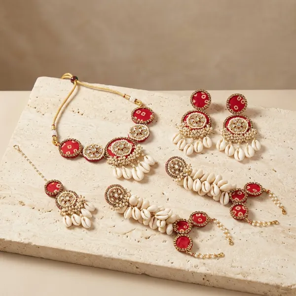 Boho_Shell_Jewelry_Set_With_Pink_Beads_And_Gold_Accents
