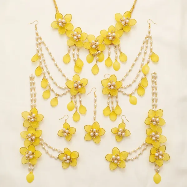Yellow_Floral_Pearl_Necklace_And_Earrings_Jewelry_Set