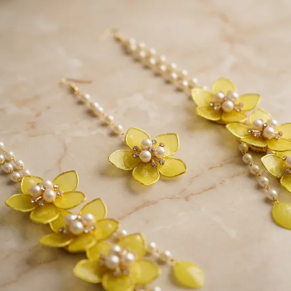 Yellow_Floral_Pearl_Necklace_And_Earrings_Jewelry_Set