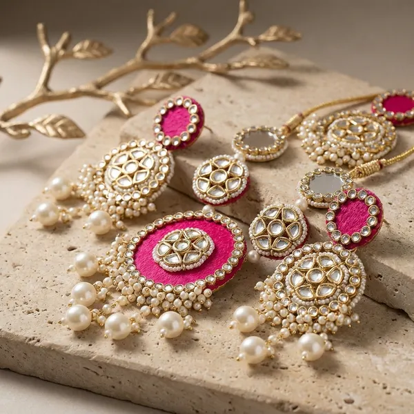 Traditional_Pink_Stone_And_Pearl_Bridal_Jewelry_Set_With_Maang_Tikka_And_Earrings
