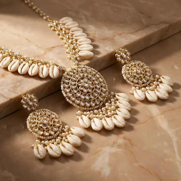 Traditional_Shell_And_Velvet_Ethnic_Jewelry_Set_|_Multi_Strand_Necklace_With_Ornamental_Pendants