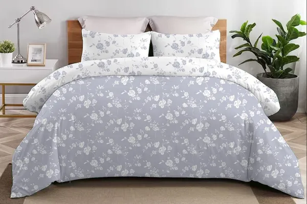 White_And_Purple_Cotton_Double_Bedsheet_And_Pillow_Cover_For_Home_And_Decor