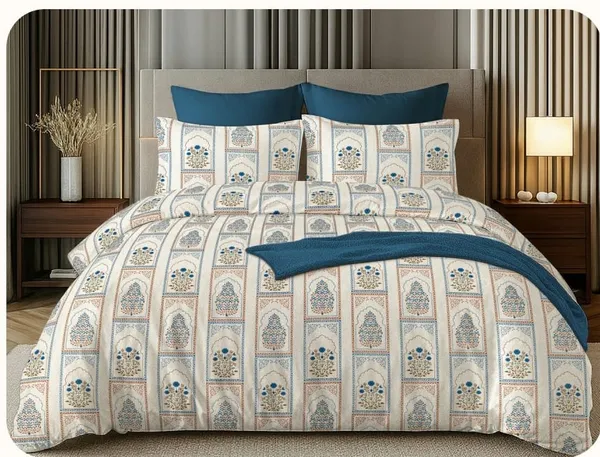 Cotton_|_Super_King_Size_|_Flat_Bedsheet_|_Royal_Blue_With_Mughal_Print_With_2_Pillow_Covers|_-_Royal_Weave