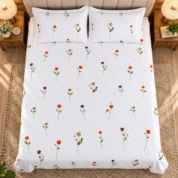 Cotton_|__Super_King_Size_|_Flat_Bedsheet_|_White_With_Violet_|_2_Pillow_Covers|_-_Satrang
