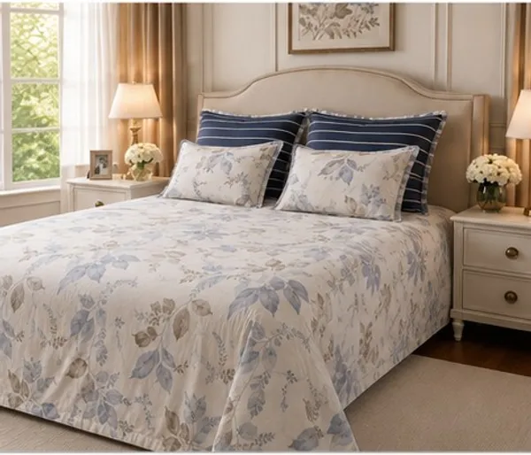 Cotton_|_Super_King_Size_|_Flat_Bedsheet_|5_Piece_Set_|_Cream_With_2_Frill_Pillow_Covers|2_Frill_Cushions_-_Ambi_Aura