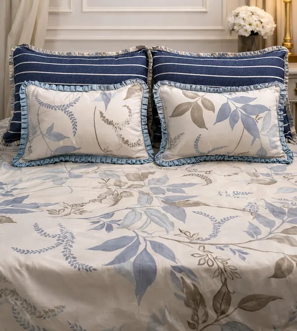 Cotton_|_Super_King_Size_|_Flat_Bedsheet_|5_Piece_Set_|_Cream_With_2_Frill_Pillow_Covers|2_Frill_Cushions_-_Ambi_Aura