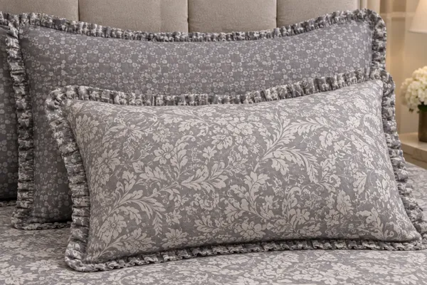 Cotton_|_Super_King_Size_|_Flat_Bedsheet_|5_Piece_Set_|_Grey_With_2_Frill_Pillow_Covers|2_Frill_Cushions_-_Ambi_Aura