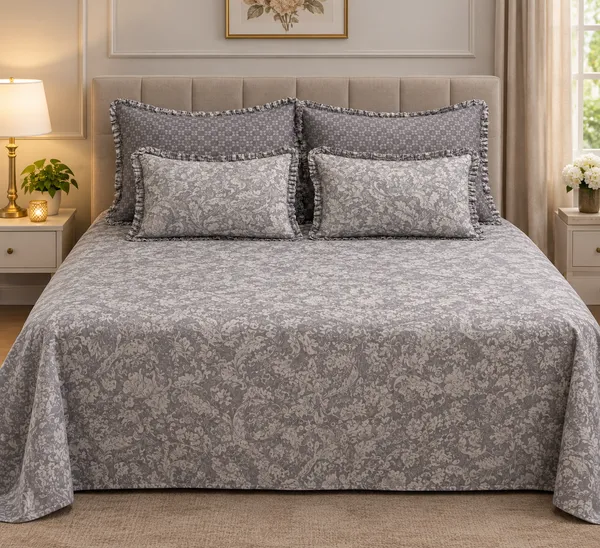 Cotton_|_Super_King_Size_|_Flat_Bedsheet_|5_Piece_Set_|_Grey_With_2_Frill_Pillow_Covers|2_Frill_Cushions_-_Ambi_Aura