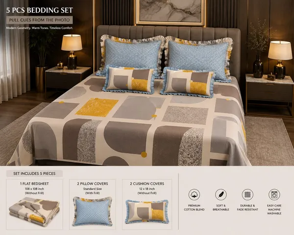 Cotton_|_Super_King_Size_|_Flat_Bedsheet_|5_Piece_Set_|_MultiColor_With_2_Frill_Pillow_Covers|2_Frill_Cushions_-_Ambi_Aura