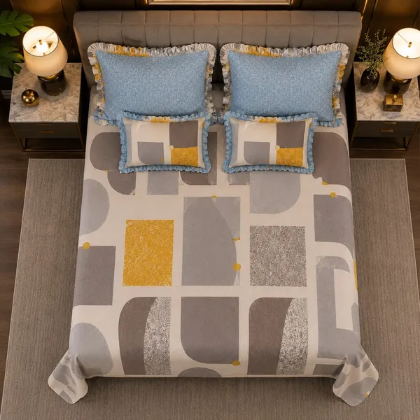 Cotton_|_Super_King_Size_|_Flat_Bedsheet_|5_Piece_Set_|_MultiColor_With_2_Frill_Pillow_Covers|2_Frill_Cushions_-_Ambi_Aura