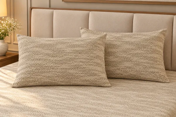 Cotton_|__King_Size_|_Flat_Bedsheet_|_Beige_With_Texture_Design_|_2_Pillow_Covers|_-_Luxe_Weave