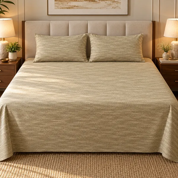 Cotton_|__King_Size_|_Flat_Bedsheet_|_Beige_With_Texture_Design_|_2_Pillow_Covers|_-_Luxe_Weave