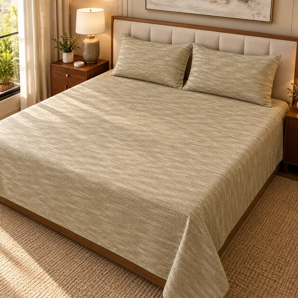 Cotton_|__King_Size_|_Flat_Bedsheet_|_Beige_With_Texture_Design_|_2_Pillow_Covers|_-_Luxe_Weave