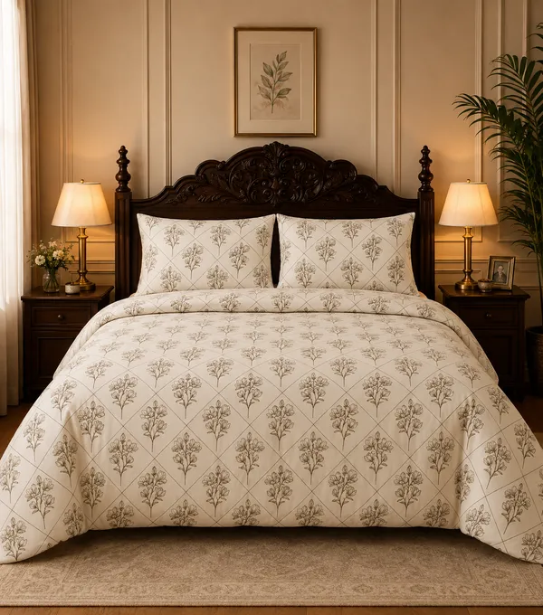 Cotton_|_Super_King_Size_|_Flat_Bedsheet_|_Floral_White_and_Black_With_2_Pillow_Covers|_-_Black_and_White