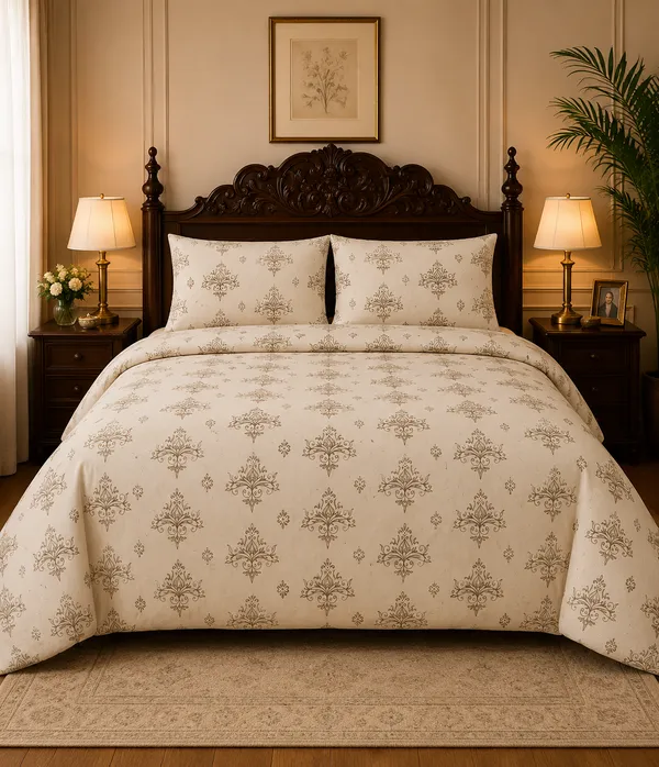 Cotton_|_Super_King_Size_|_Flat_Bedsheet_|_Floral_White_and_Black_With_2_Pillow_Covers|_-_Black_and_White