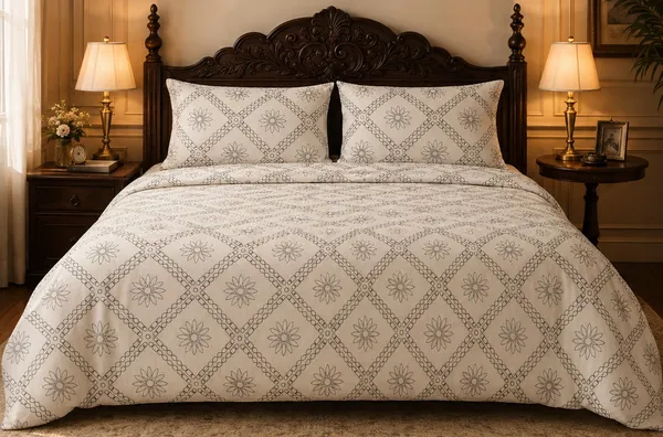 Cotton_|_Super_King_Size_|_Flat_Bedsheet__|Floral_White_and_Black_With_2_Pillow_Covers_-_Black_and_White