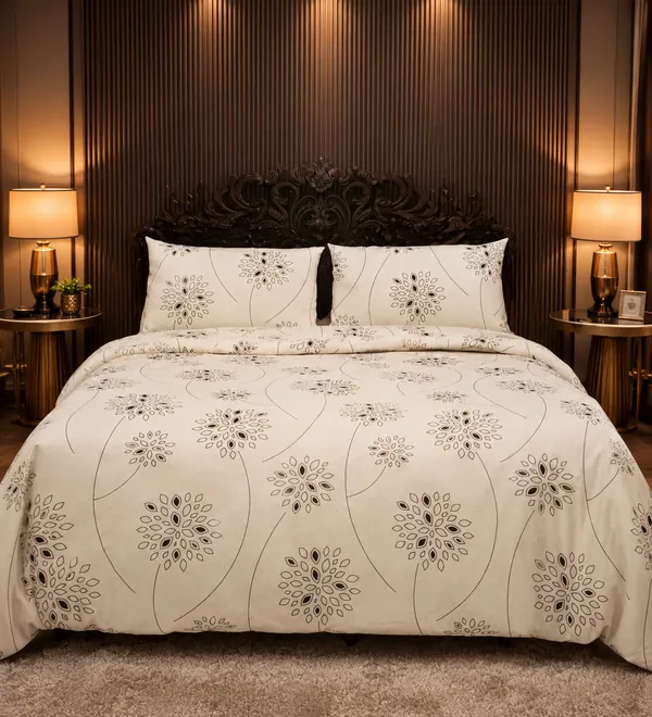 Cotton_|_Super_King_Size_|_Flat_Bedsheet_|_Floral_White_and_Black_With_2_Pillow_Covers|_-_Black_and_White