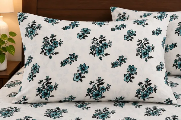 Cotton_|_Queen_Size_|_Flat_Bedsheet_|_White_With_Blue_Flowers_With_2_Pillow_Covers|_-_Chitrakari