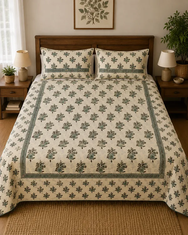 Chitrakari_-_White_With_Green_Queen_Size_Bedsheet