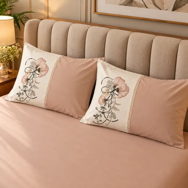 Cotton_|_King_Size_Bedsheet_|_2_Embroidery_Pillow_Covers_|_Beige-_Meadow_Bloom