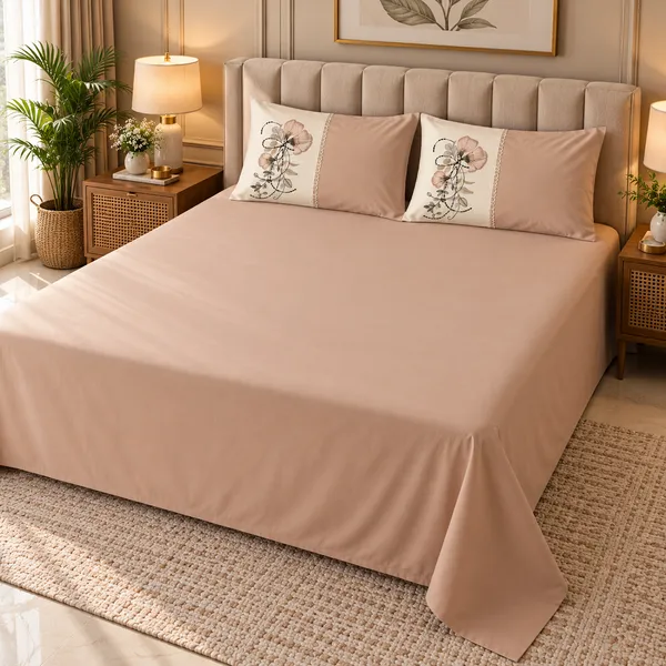 Cotton_|_King_Size_Bedsheet_|_2_Embroidery_Pillow_Covers_|_Beige-_Meadow_Bloom