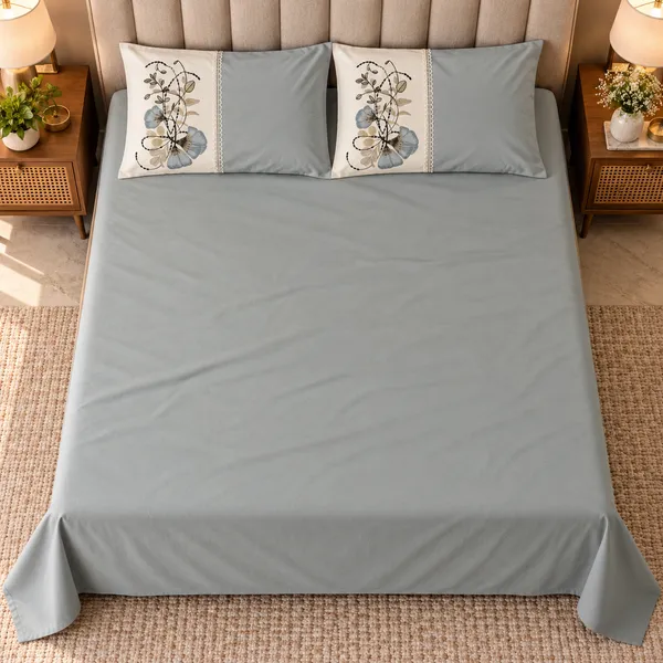 Cotton_|_King_Size_Bedsheet_|_2_Embroidery_Pillow_Covers_|_Blue-_Meadow_Bloom