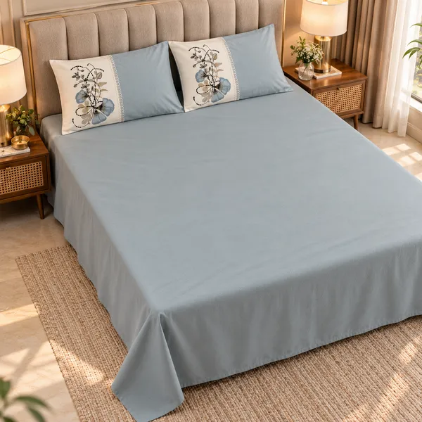 Cotton_|_King_Size_Bedsheet_|_2_Embroidery_Pillow_Covers_|_Blue-_Meadow_Bloom
