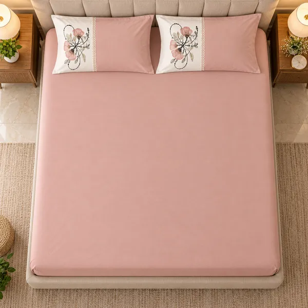 Cotton_|_King_Size_Bedsheet_|_2_Embroidery_Pillow_Covers_|_Pink-_Meadow_Bloom