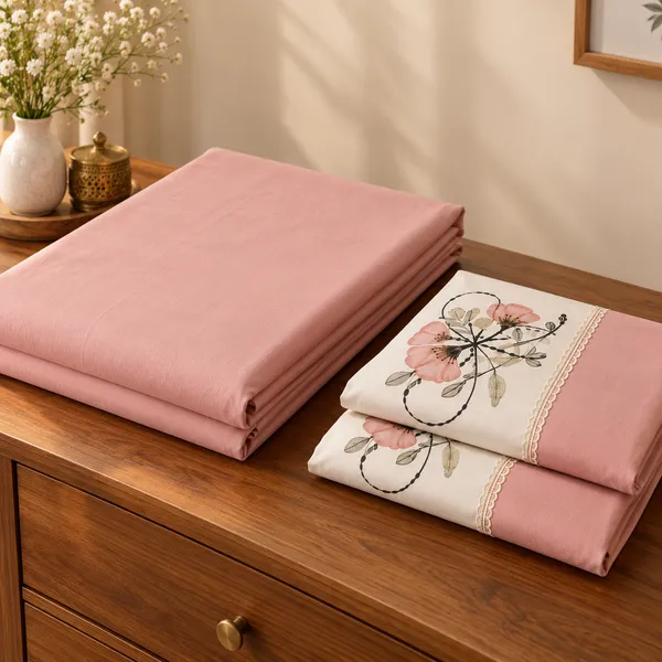 Cotton_|_King_Size_Bedsheet_|_2_Embroidery_Pillow_Covers_|_Pink-_Meadow_Bloom