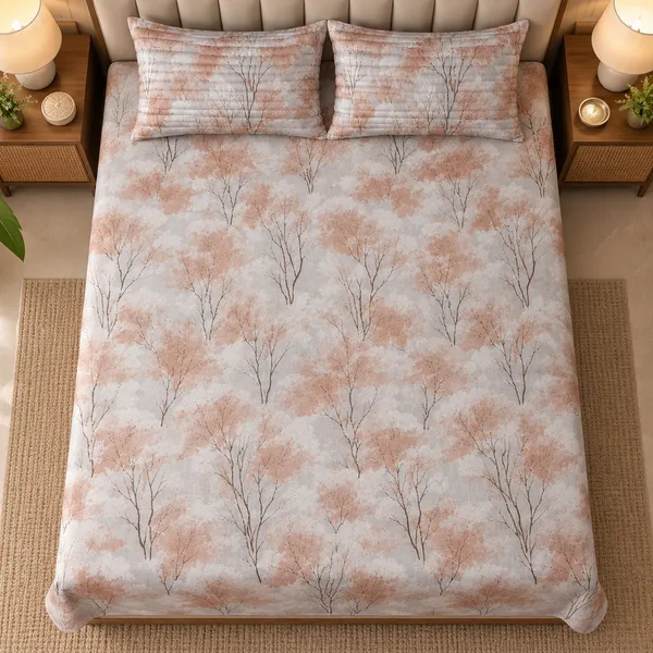 Cotton_|_King_Size_Bedsheet_|_2_Quilted_Pillow_Covers_|_Beige_With_Brown-_Vectra