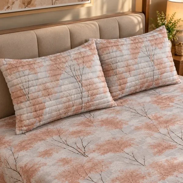 Cotton_|_King_Size_Bedsheet_|_2_Quilted_Pillow_Covers_|_Beige_With_Brown-_Vectra