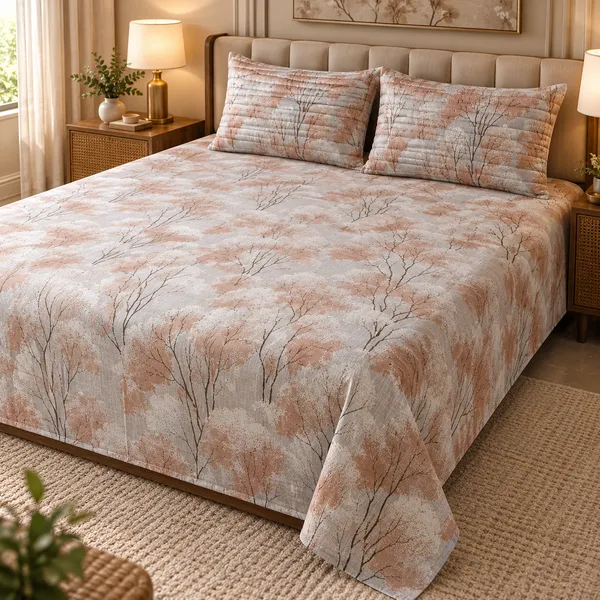 Cotton_|_King_Size_Bedsheet_|_2_Quilted_Pillow_Covers_|_Beige_With_Brown-_Vectra